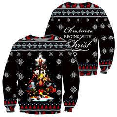 Christmas begins with christ all over printed hoodie