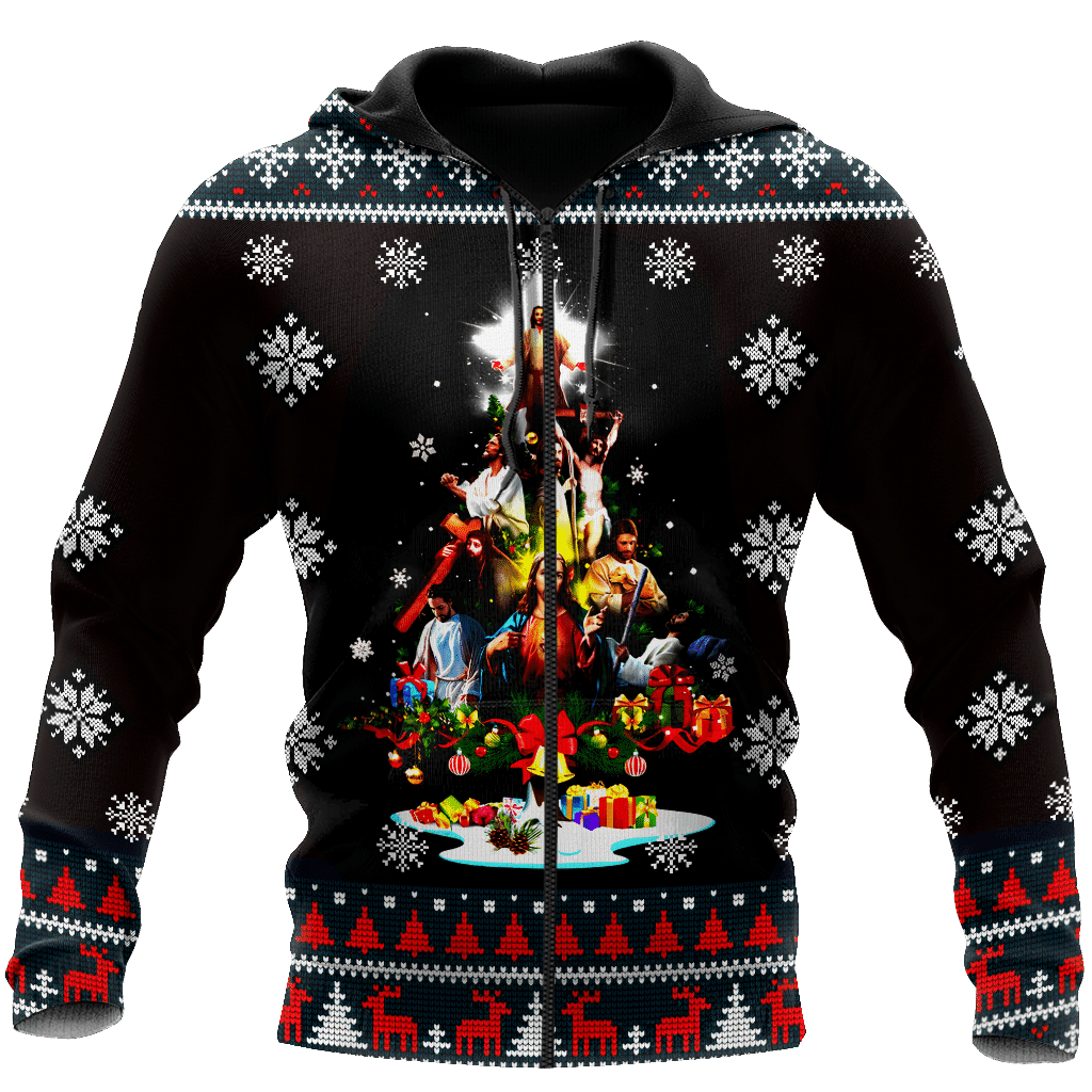 Christmas begins with christ all over printed hoodie