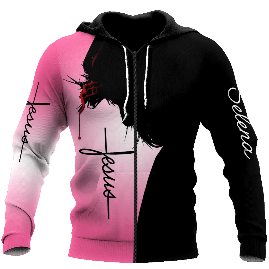 Blessed by god spoiled by husband proteced by both jesus all over printed pinky hoodie