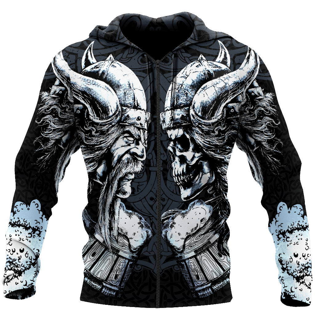 Love Beer Skull Viking 3D All Over Printed Hoodie