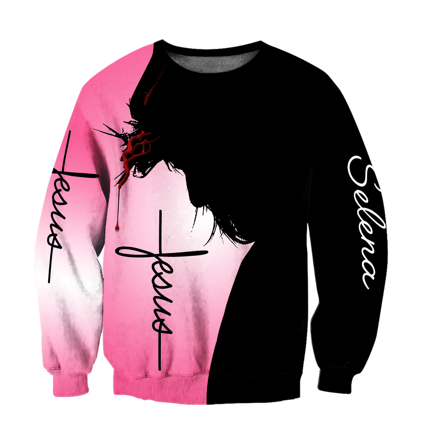 Blessed by god spoiled by husband proteced by both jesus all over printed pinky hoodie