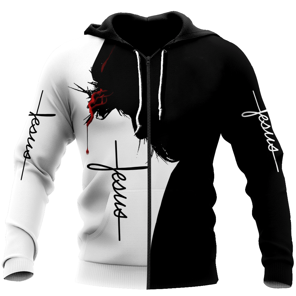 Blessed by god spoiled by husband proteced by both jesus all over printed hoodie