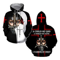 A child of god a woman of faith a warrior of christ jesus all over printed hoodie