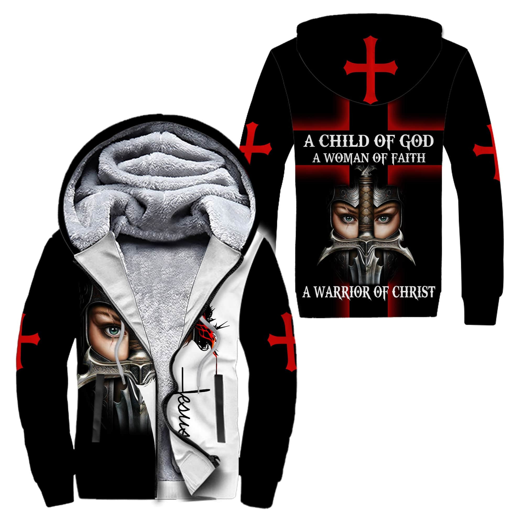 A child of god a woman of faith a warrior of christ jesus all over printed hoodie