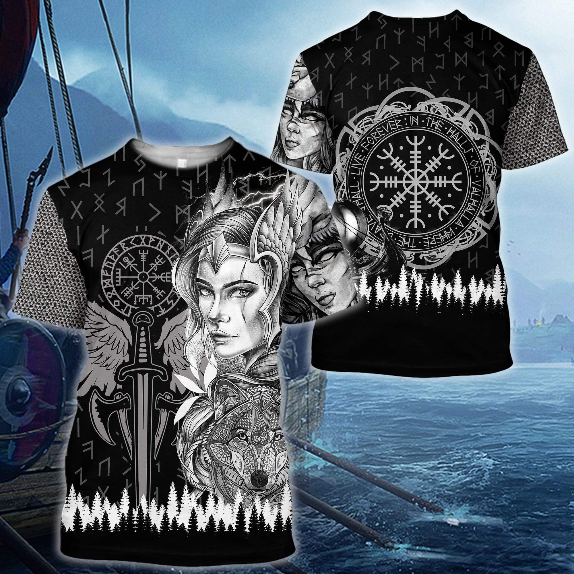 The Viking Compass With Female Viking Warriors All Over Printed hoodie