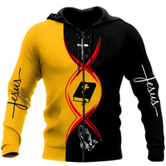 christian jesus dna test yeallow and black color jesus all over printed unisex hoodie