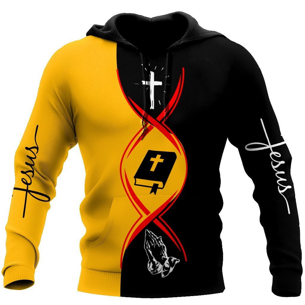 christian jesus dna test yeallow and black color jesus all over printed unisex hoodie