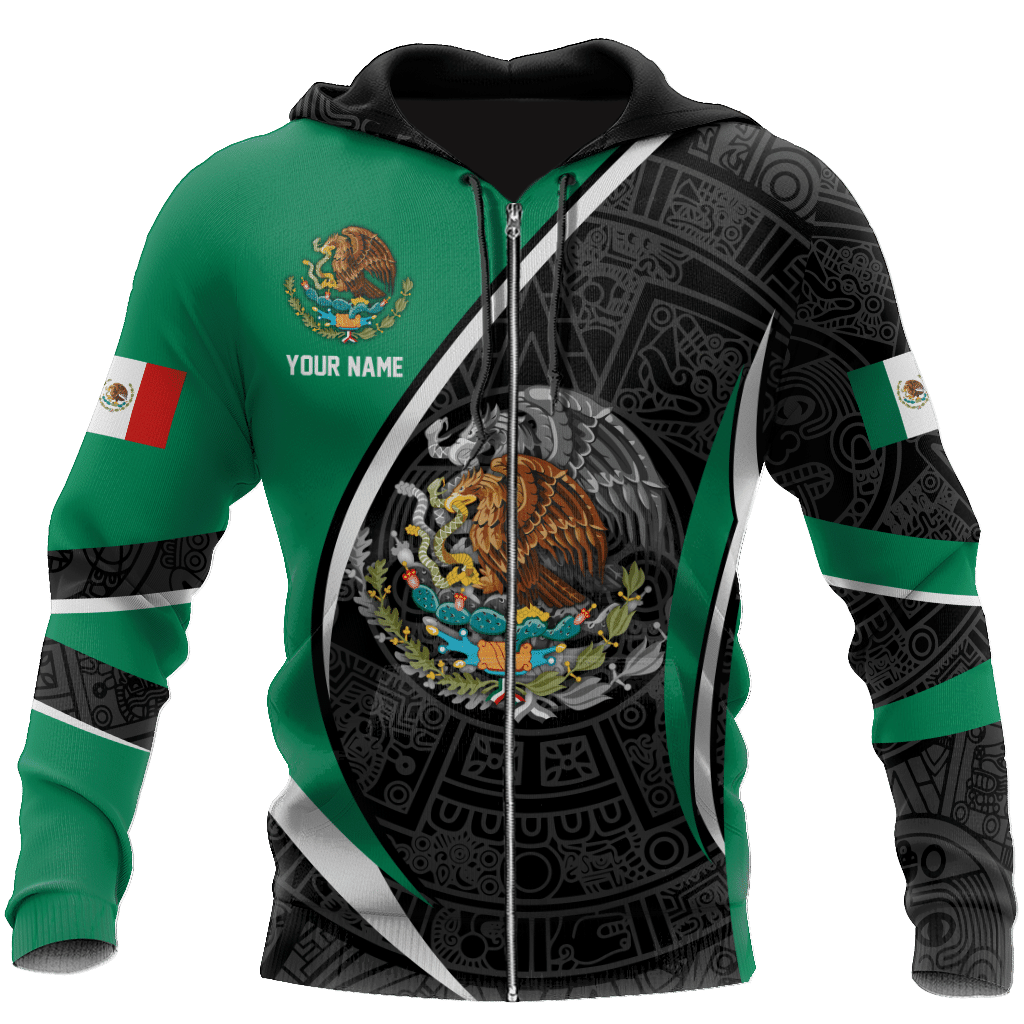 Aztec Calendar Mix Eagle Mexican Pattern Black And Green Aztec Customize All Over Printed 3D All Over Printed Hoodie