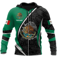 Aztec Calendar Mix Eagle Mexican Pattern Black And Green Aztec Customize All Over Printed 3D All Over Printed Hoodie