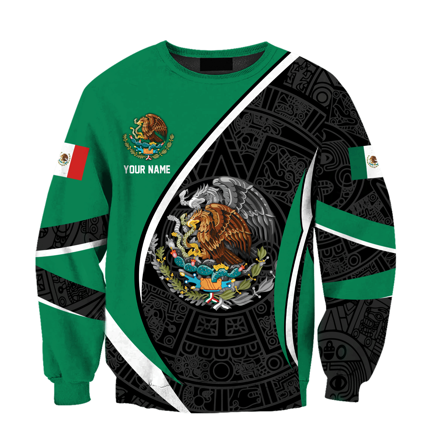 Aztec Calendar Mix Eagle Mexican Pattern Black And Green Aztec Customize All Over Printed 3D All Over Printed Hoodie