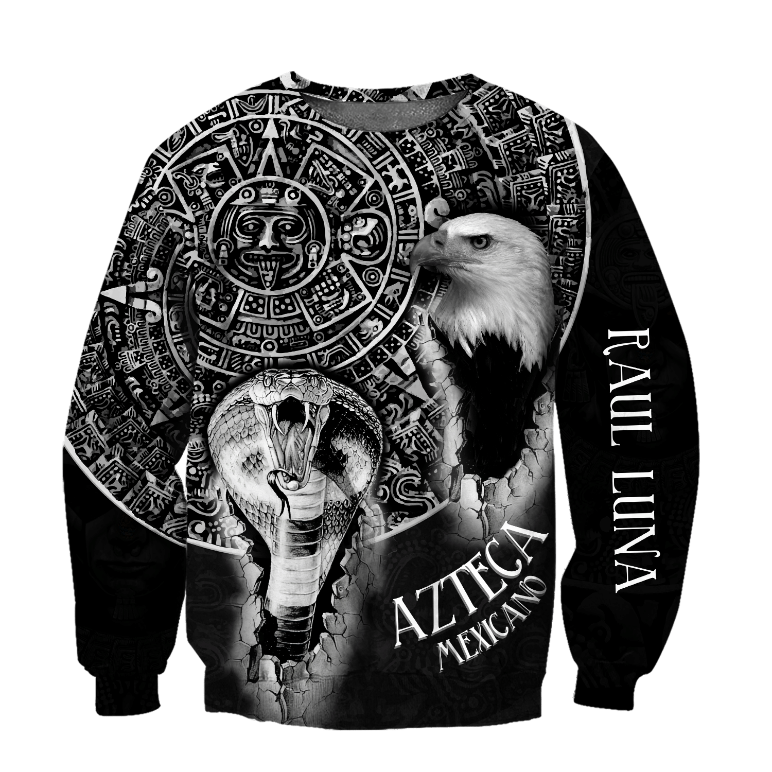 Aztec Circle Calendar Mix Eagle And Snake Super Cool Black And White Pattern Aztec Customize All Over Printed 3D All Over Printed Shirts