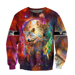 Wolf Couple Galaxy Native America All Over Printed hoodie