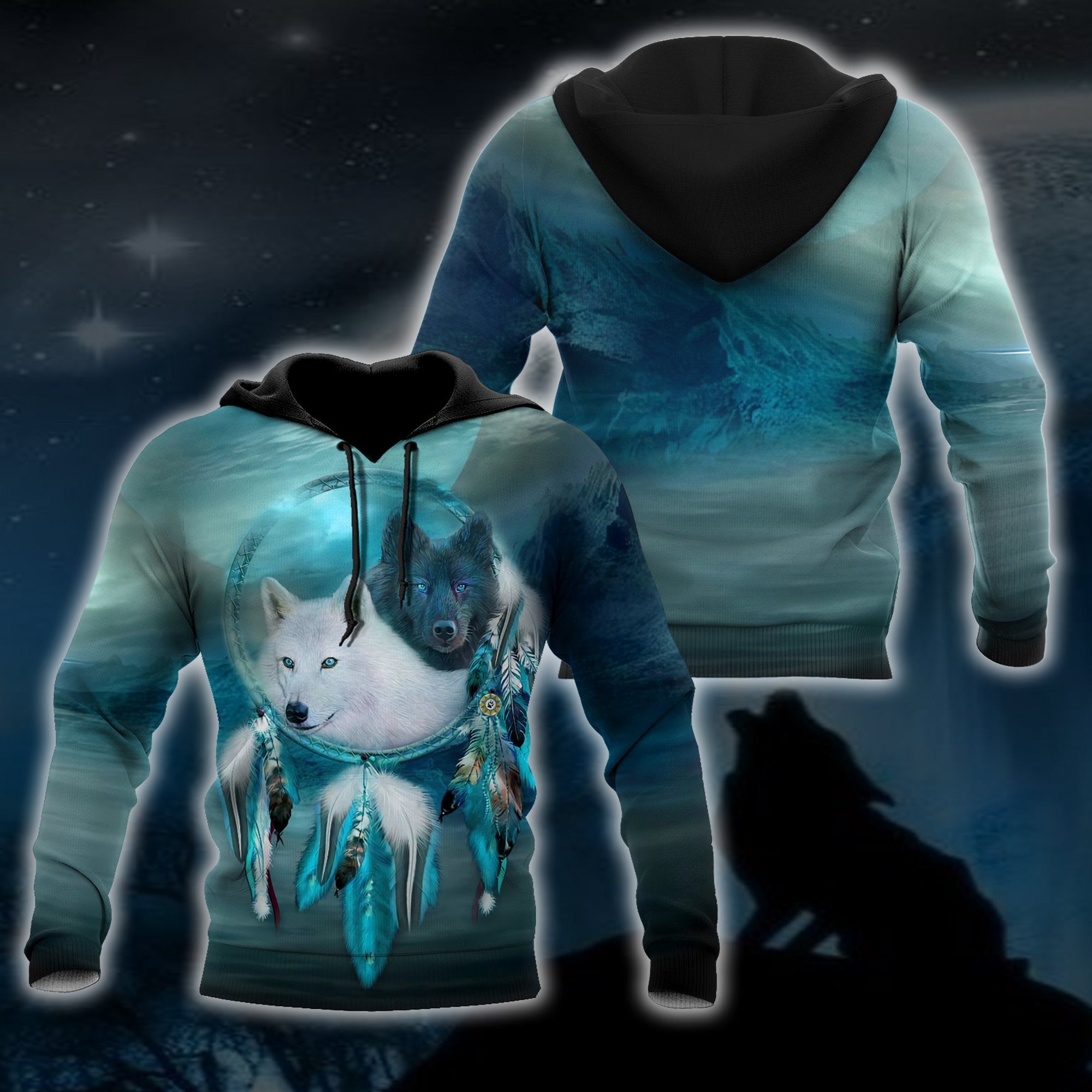 Native American Beautiful Wolf Couple Hoodie-MEI - Amaze Style™-Apparel