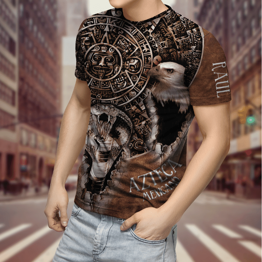 Aztec Calendar Mix Eagle Snake Brown Pattern Aztec Customize All Over Printed 3D All Over Printed hoodie