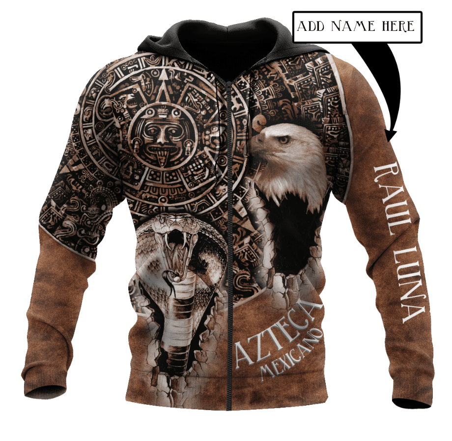 Aztec Calendar Mix Eagle Snake Brown Pattern Aztec Customize All Over Printed 3D All Over Printed hoodie