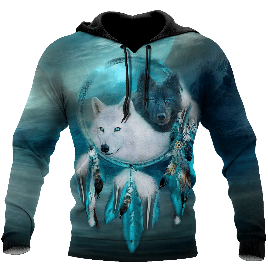 Native American Beautiful Wolf Couple Native America All Over Printed hoodie