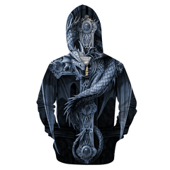 3D All Over Print Grey Dragon Hoodie