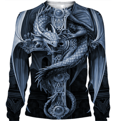 3D All Over Print Grey Dragon Hoodie