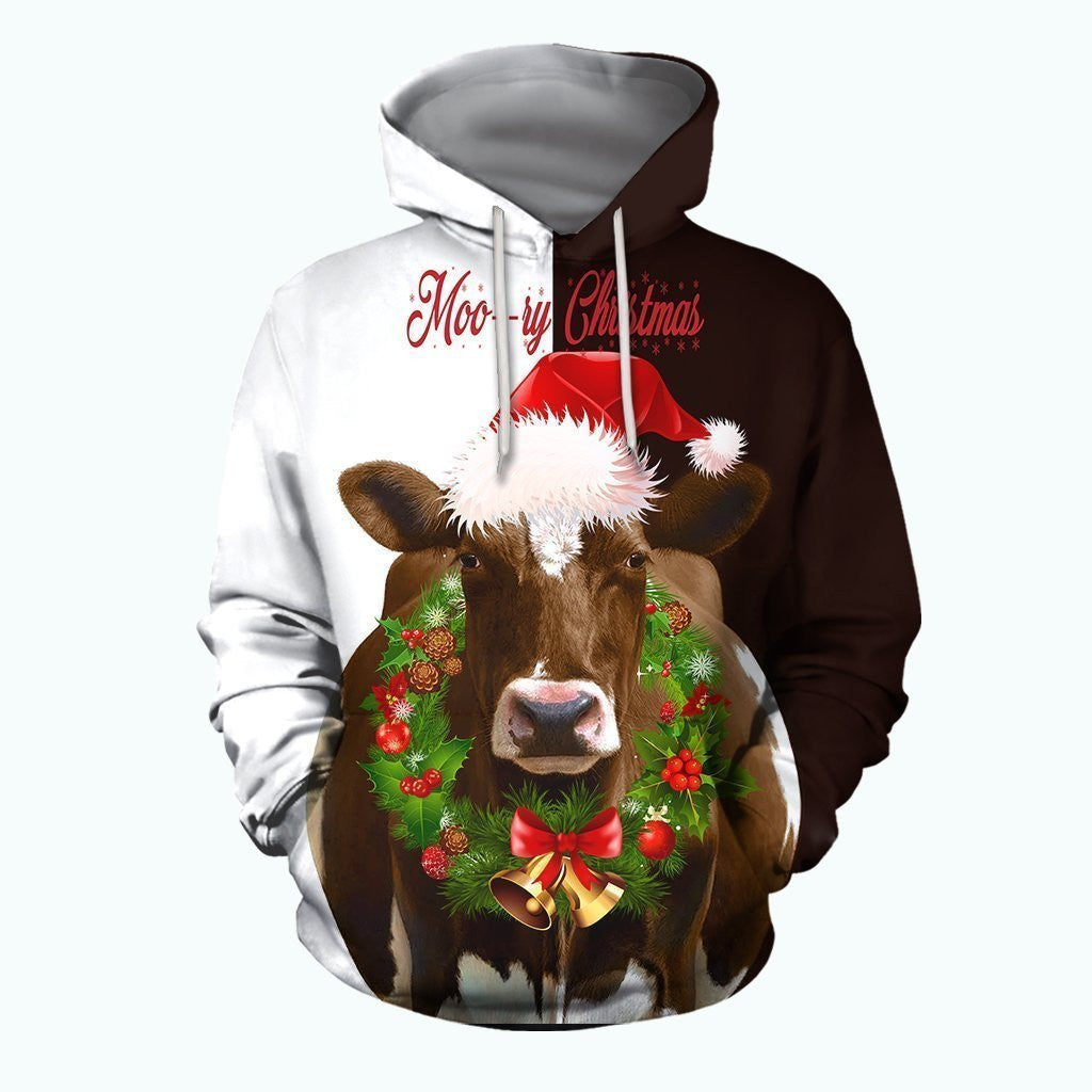 3D All Over Printed Dairy Cow Christmas Art Shirts