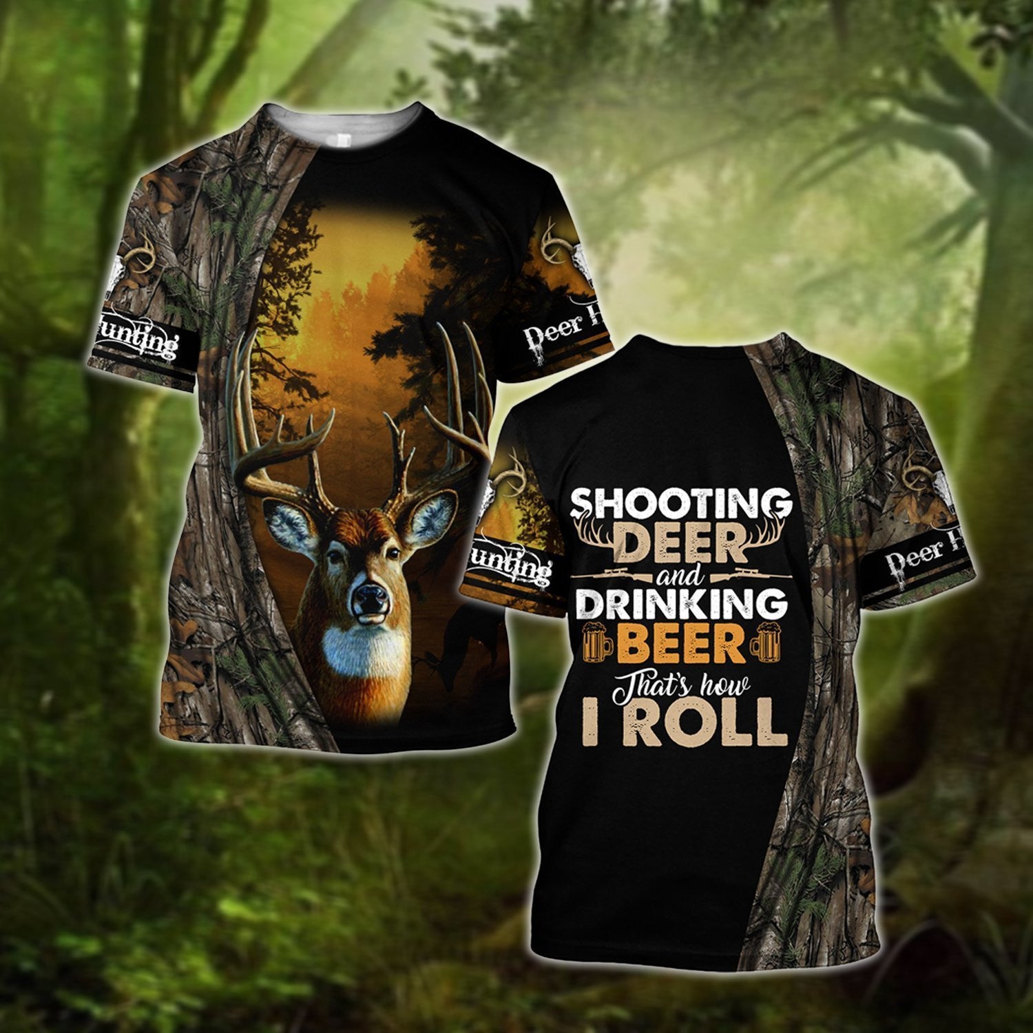 Unique Hunting Deer And Drinking Beer 3D All Over Print Hoodie