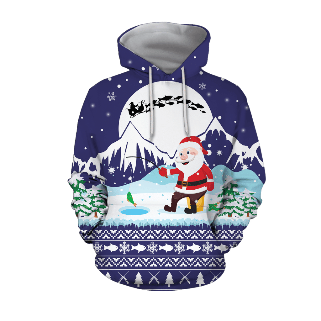 Santa Claus Goes Fishing For Xmas  Blue Version hoodie