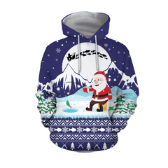 Santa Claus Goes Fishing For Xmas  Blue Version hoodie