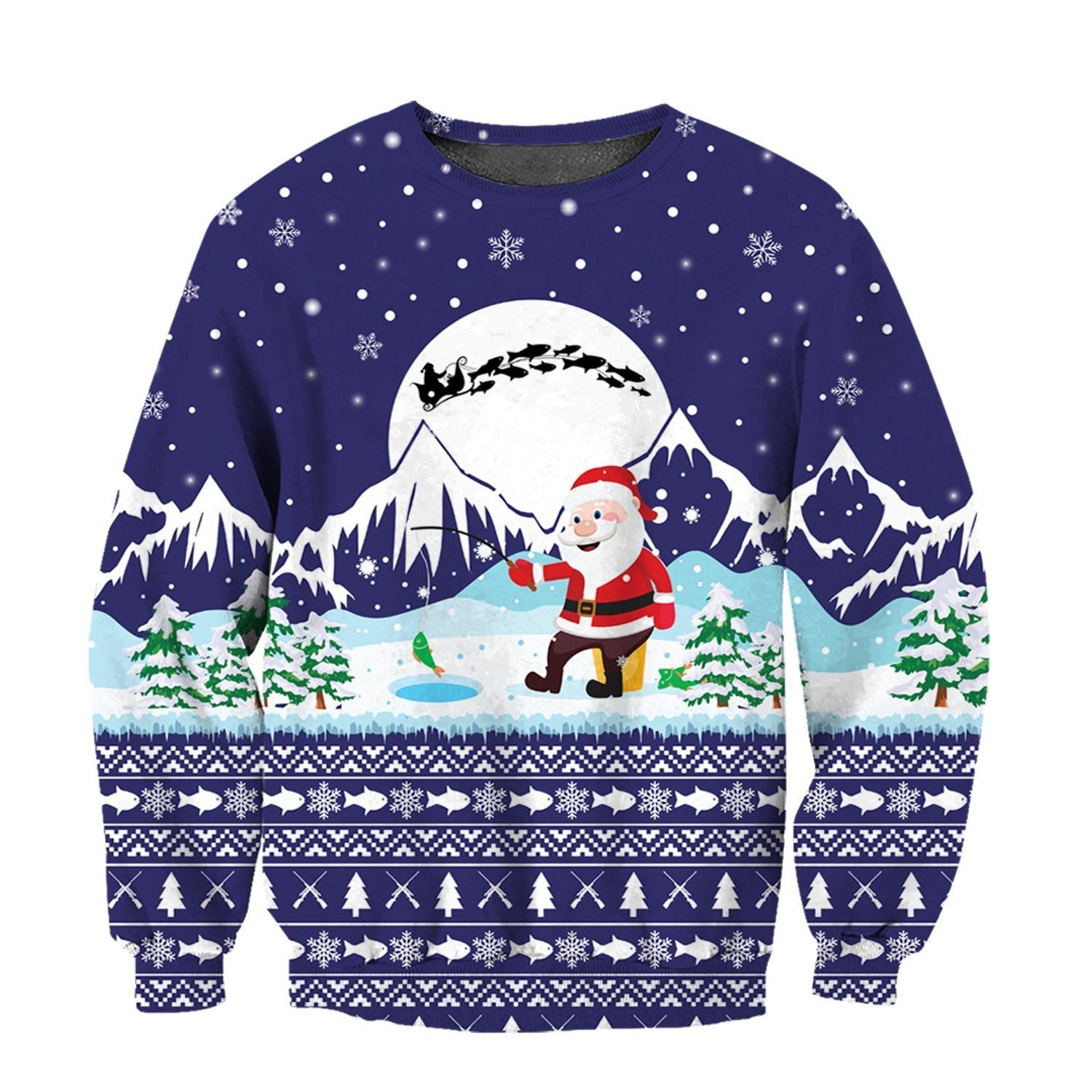 Santa Claus Goes Fishing For Xmas  Blue Version hoodie