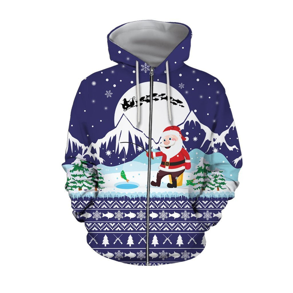 Santa Claus Goes Fishing For Xmas  Blue Version hoodie