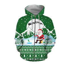 Santa Claus Goes Fishing For Xmas  Green Version hoodie