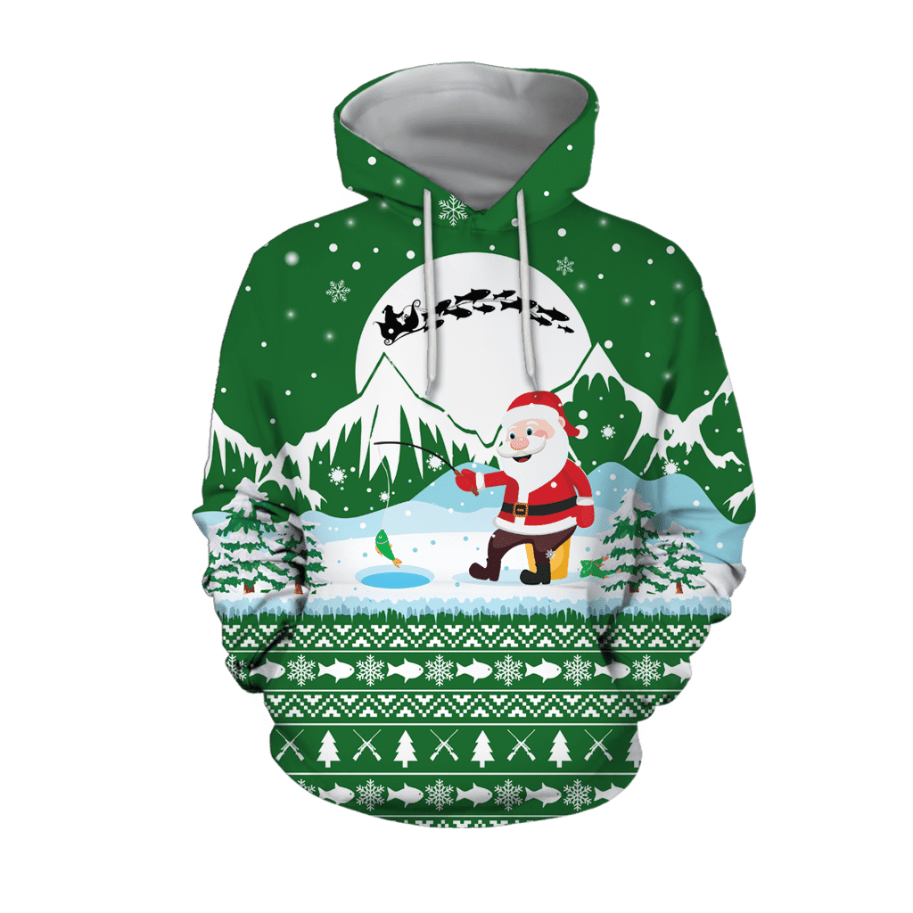 Santa Claus Goes Fishing For Xmas  Green Version hoodie