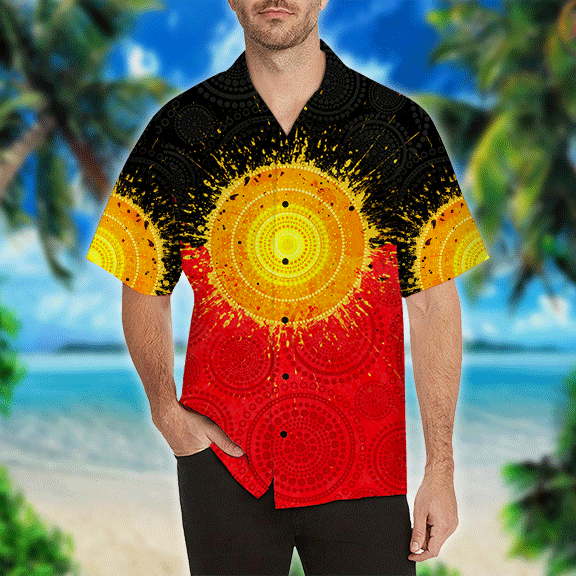 Aboriginal Flag Indigenous Sun Painting Art 3D Design Polo Shirts