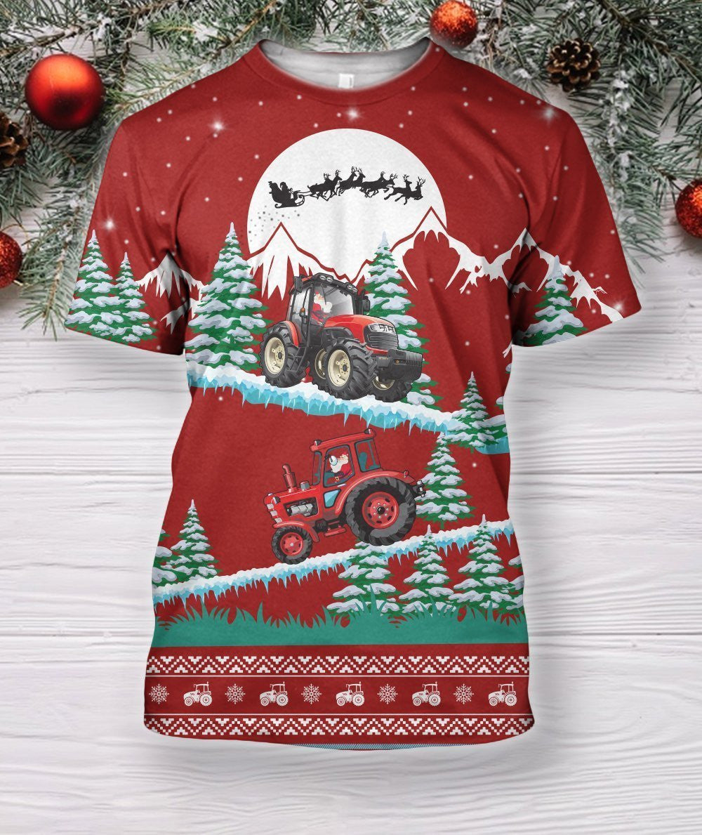 3D All Over Print Christmas Tractor Hoodie