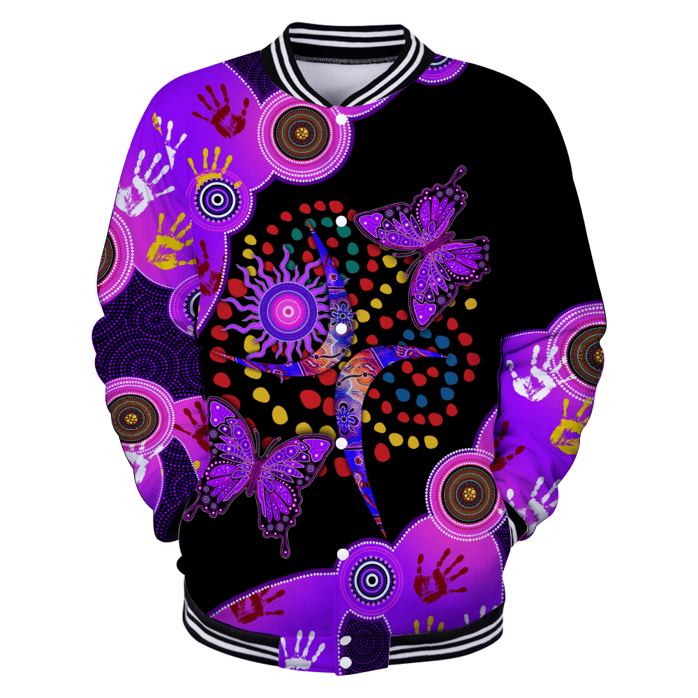 Aboriginal Naidoc Week 2021 Purple Butterflies Baseball Jacket For Men And Women - Amaze Style�?�