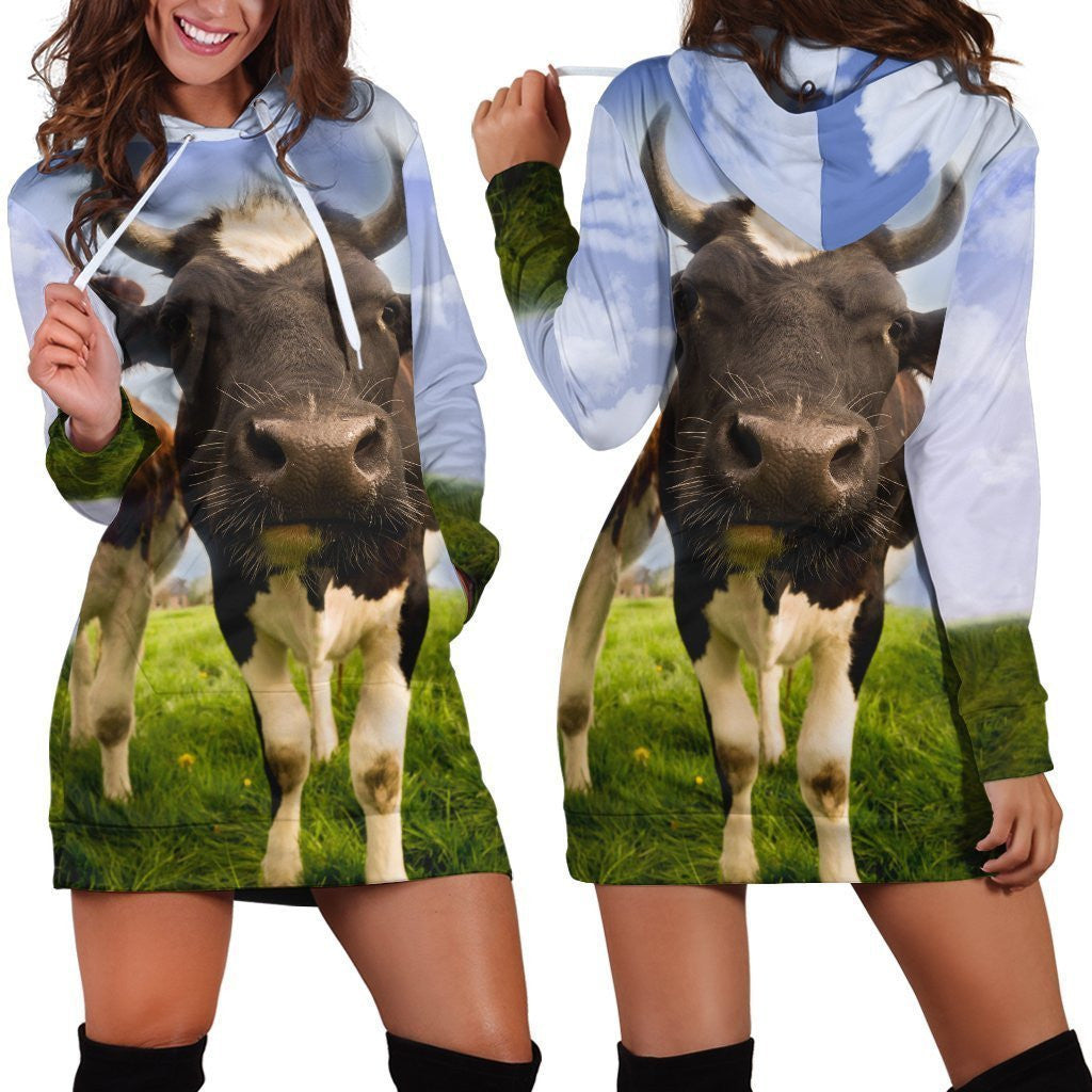 3D All Over Printed Cow And Flower Hoodie Dress - Amaze Style�?�