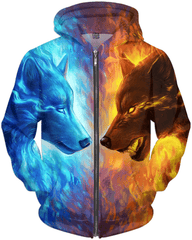 3D All Over Print blue and red wolf Hoodie - Amaze Style�?�-Apparel