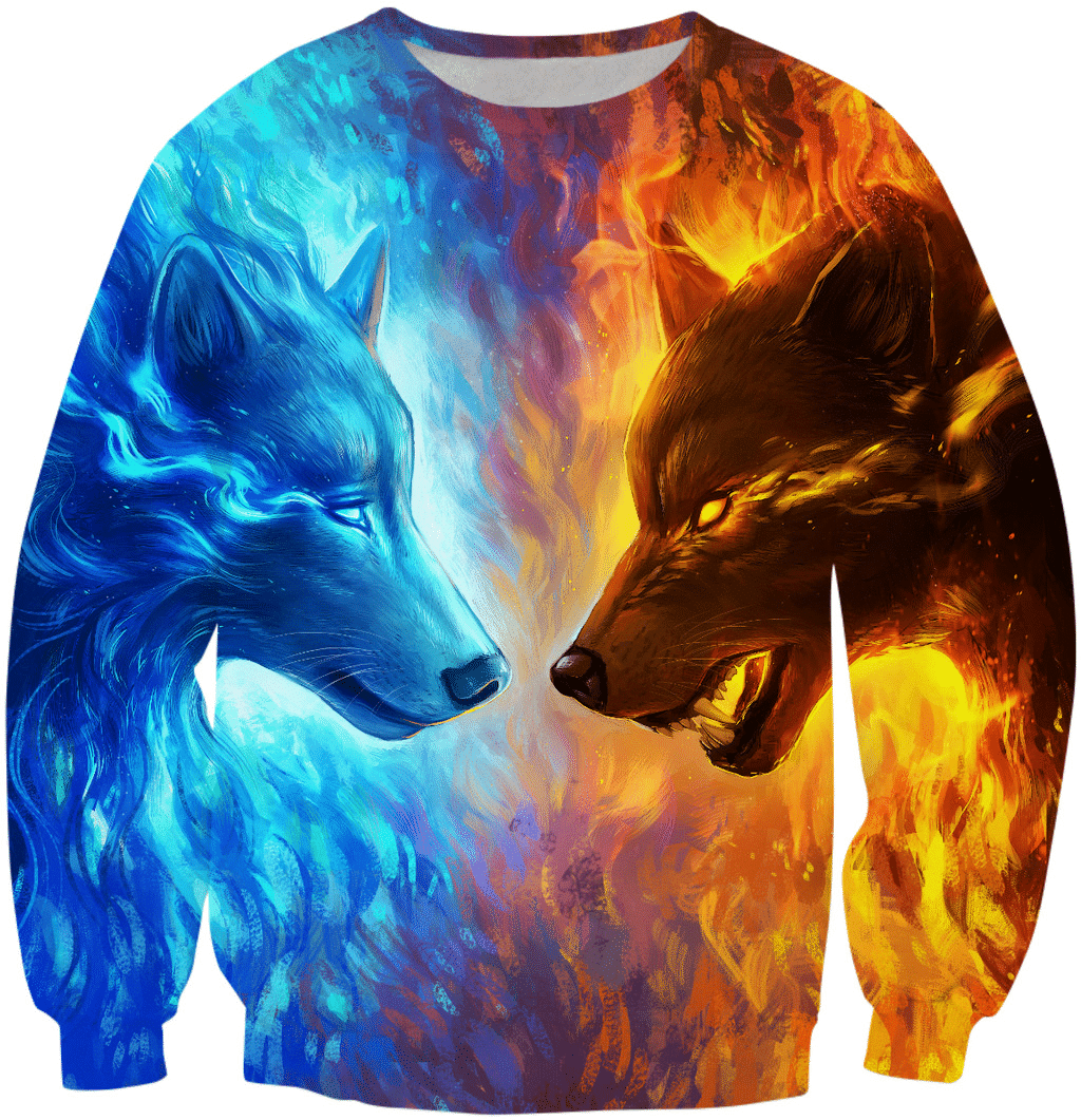 3D All Over Print Blue And Red Wolf Hoodie