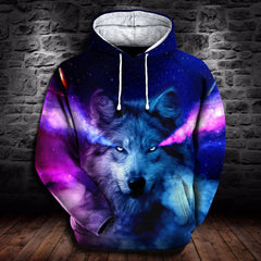 3D All Over Print blue and red wolf black wall brick background Hoodie - Amaze Style�?�