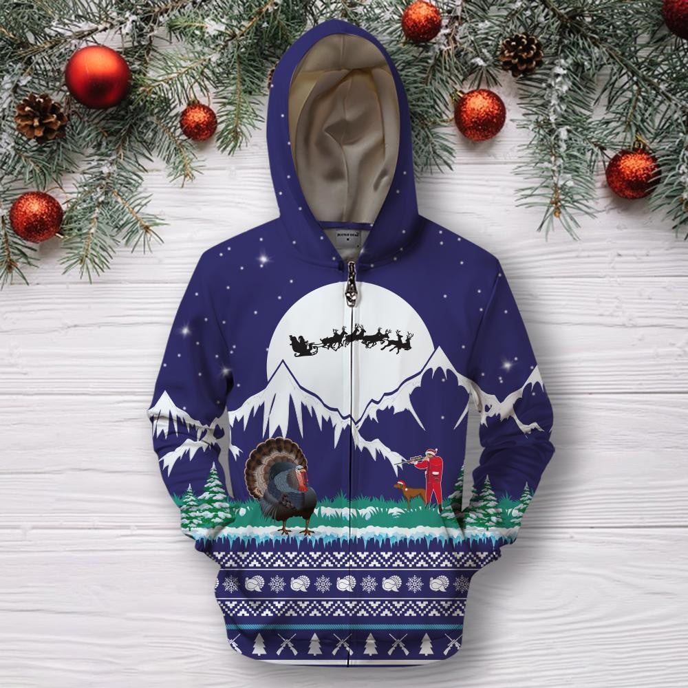 3D All Over Print Hunting Turkey Christmas Hoodie