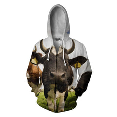 3D All Over Printed Cow And Flower Hoodie