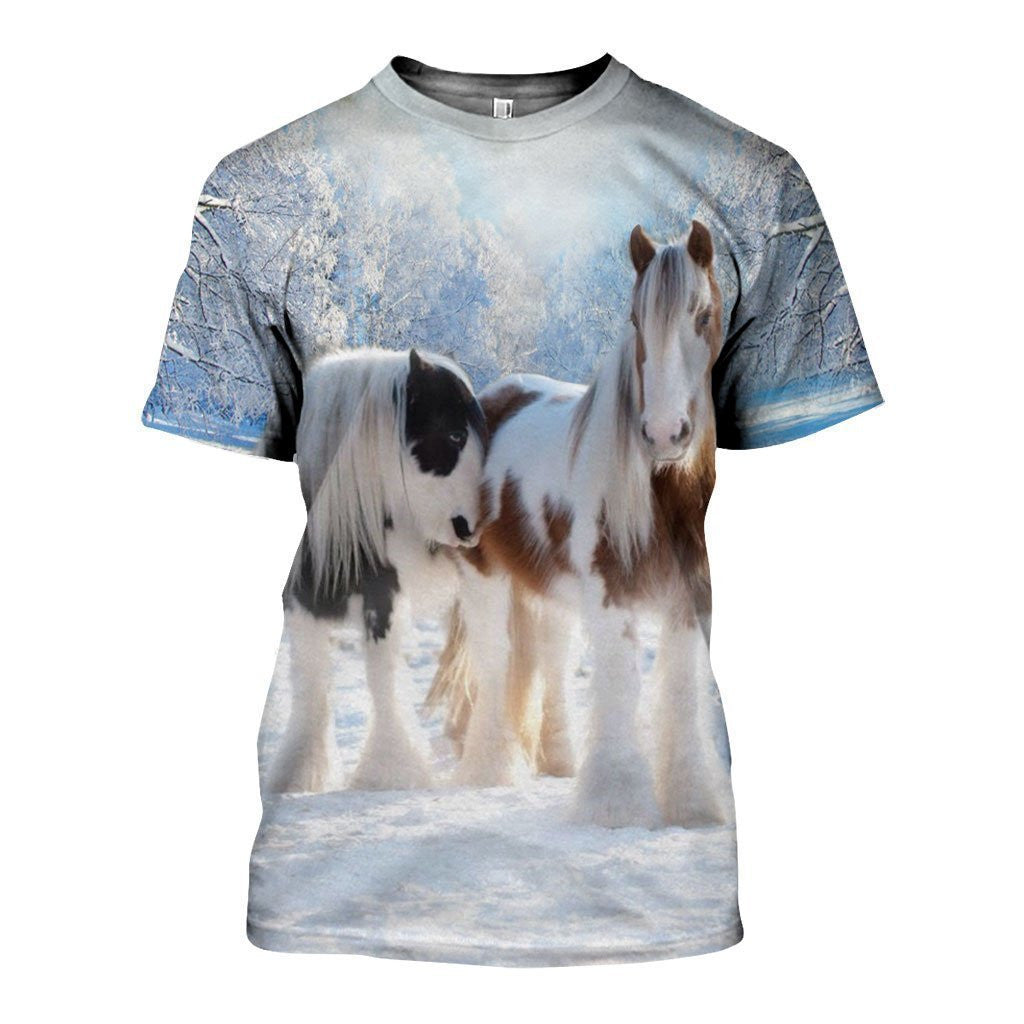 3D All Over Printed Winter Friesian Horse hoodie