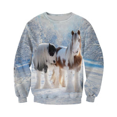 3D All Over Printed Winter Friesian Horse hoodie