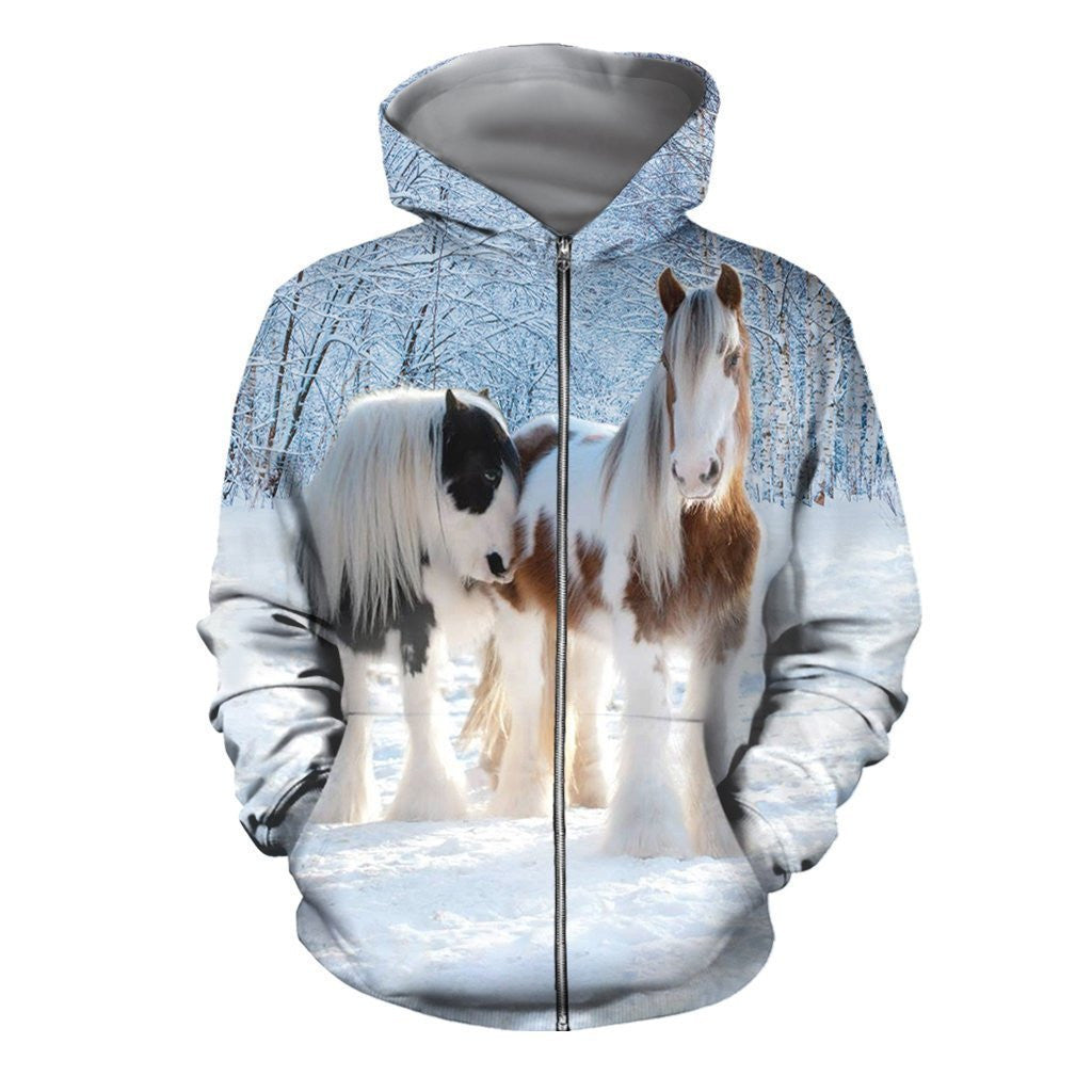 3D All Over Printed Winter Friesian Horse hoodie