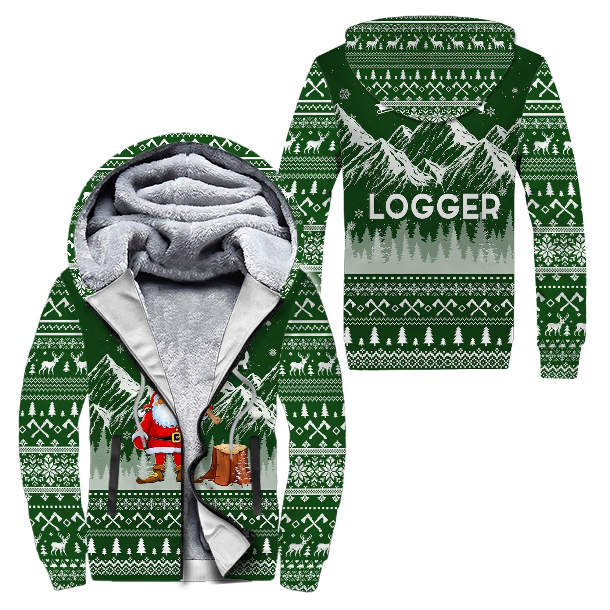 Logger Christmas Woodworking 3D Full Printing hoodie