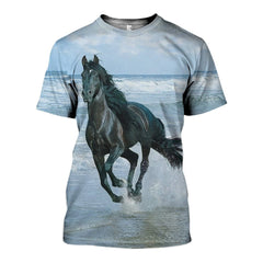 3D All Over Printed Horse Black Shirts And Shorts