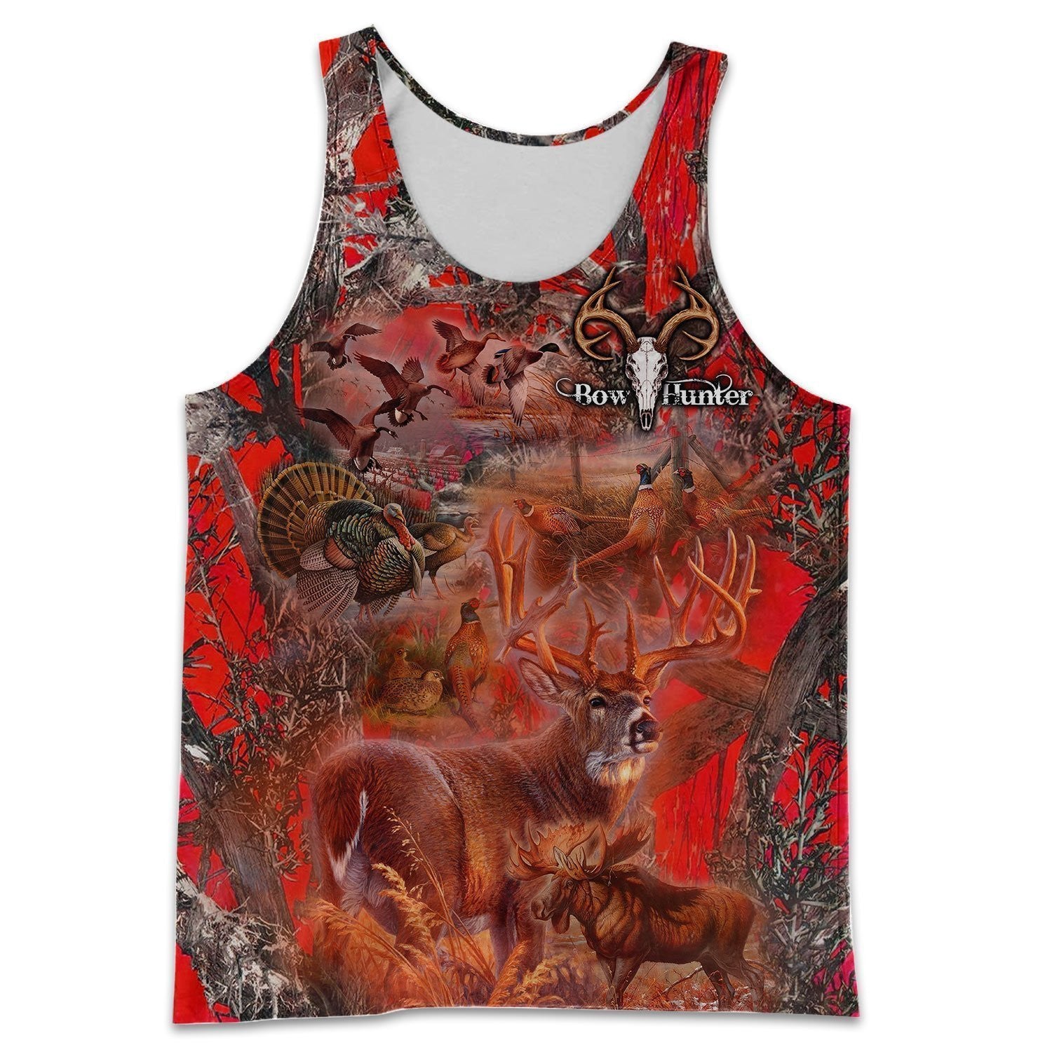 3D All Over Printed Beautiful Red Camo Hunting Hoodie