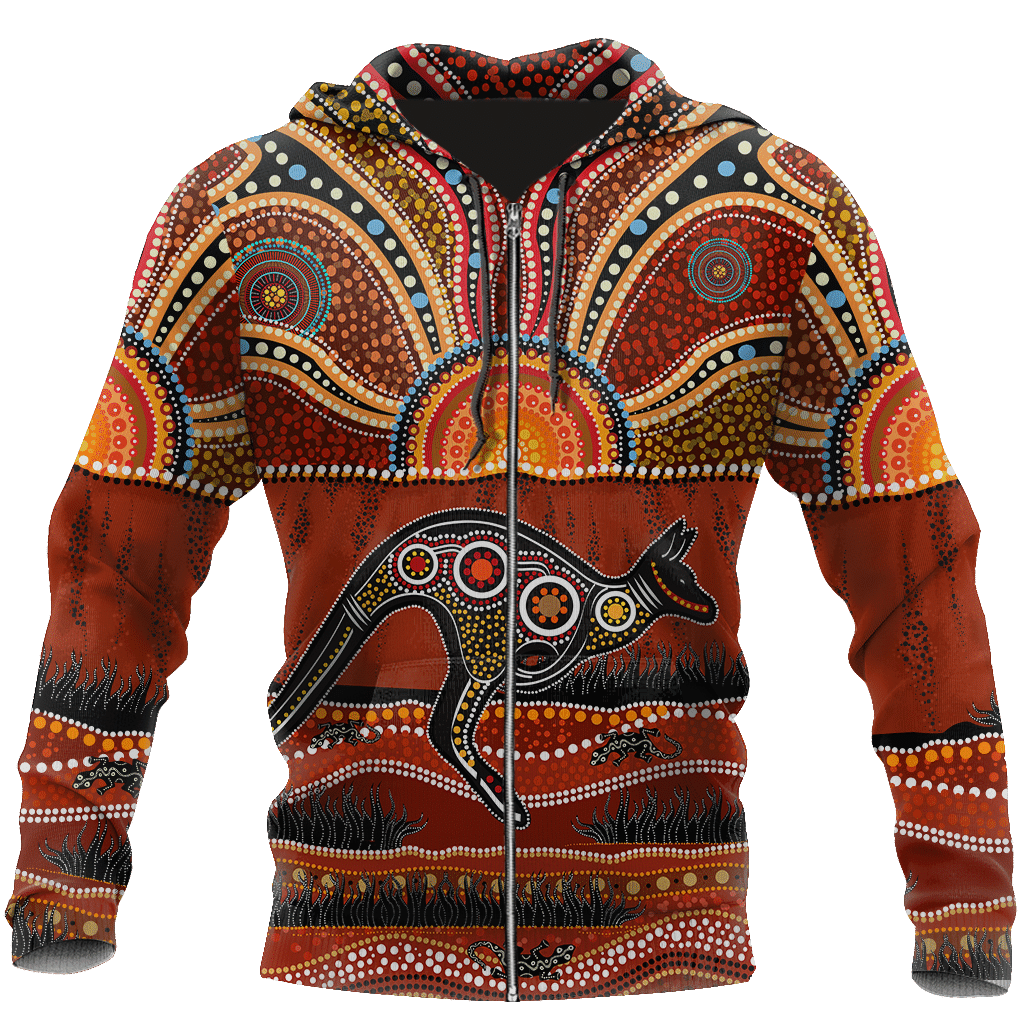 Aboriginal Australia Kangaroo Running Lizard Art Hoodie For Men And Women