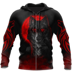 The Red Moon Wolf 3D All Over Printed Unisex Shirt Hoodie