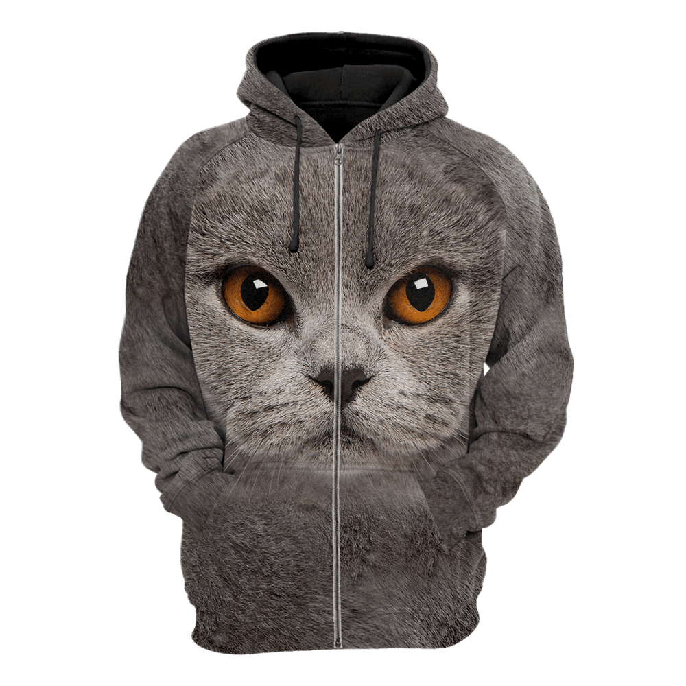 British Shorthair Cat Face Hair Premium Hoodie Sweatshirt Cover