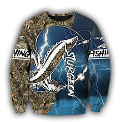 Sturgeon Fishing Sport Camo TattoosBlue Version Hoodie