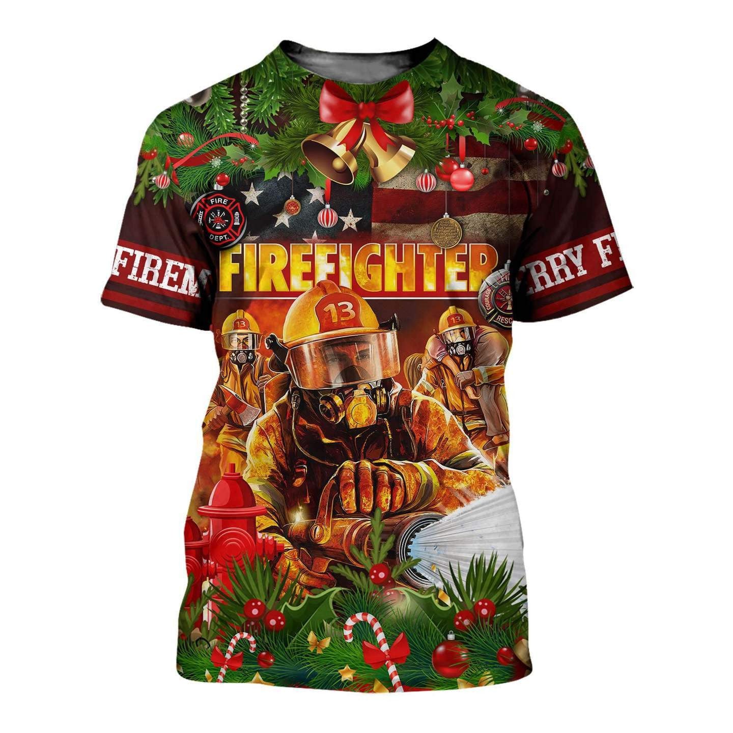 Christmas Firefighter 3D All Over Printed Shirts Hoodie